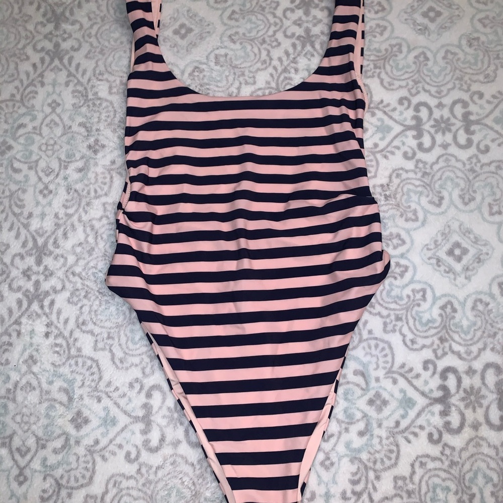 one piece pink & navy blue suit